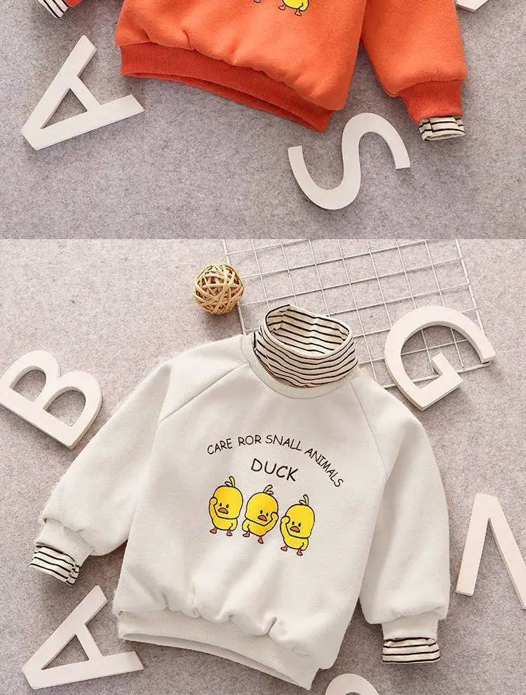 Baby clothes girl long sleeve cartoon flower duck baby girl sweater top winter warm plus velvet kids clothes pullover