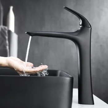 

Black all copper single hole basin faucet with high cold and hot water, simple basin faucet mt2005