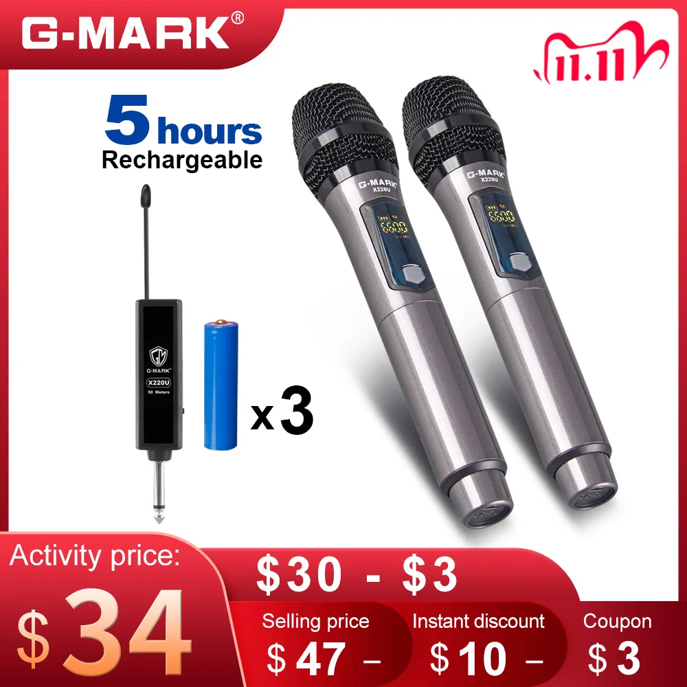 G-MARK X220U UHF Wireless Microphone Recording Karaoke Handheld With Rechargeable Lithium Battery Receiver 1