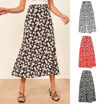 

Womens Fashion Daisy Print Zipper High Waist Casual Chiffon Mid Calf Skirt Skirts Womens Юбка Женская Girl Skirt Юбка Jupe