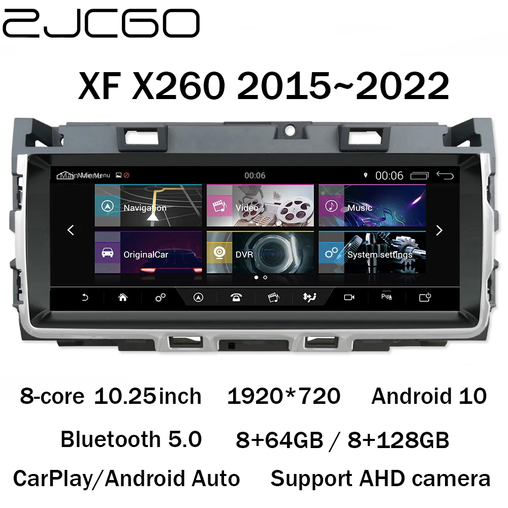 ZJCGO Car Multimedia Player Stereo GPS Radio NAVI 8 Core 10.25 Navigation Android 10 Screen System for Jaguar XF X260 2015~2022 |
