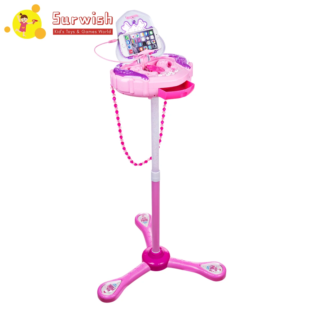 

Kids Multifunctional Karaoke Machine Stand Up Mic Toy With 2 Microphones And Adjustable Stand - Pink