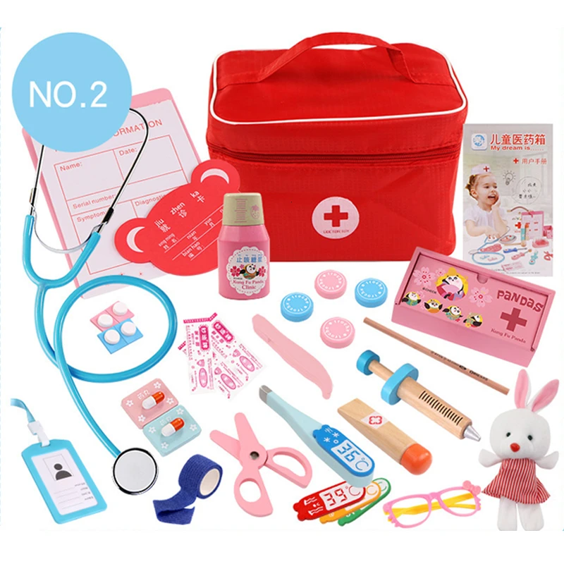 Детские деревянные игрушки-доктора, медицинский набор для моделирования, стоматологический набор, игрушки для медсестры, портативная медицинская коробка для детской ролевой игры - Цвет: Universal Set B