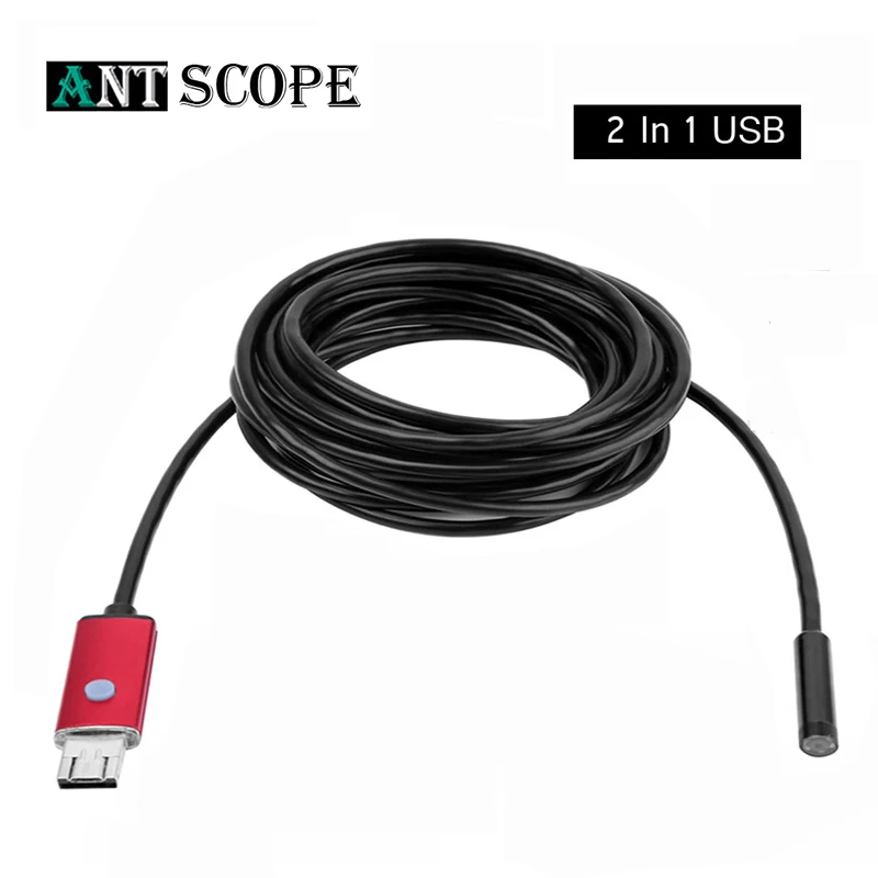 Antscope 7 мм объектив 2 в 1 USB Android эндоскоп 2/5/10 м 720P змеиная трубка с 6 Светодиодная для