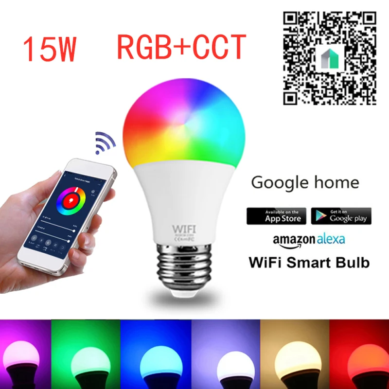 Смарт лампочка Wifi светильник умный дом затемняющий лампа 15 Вт RGB + CCT светодиодный
