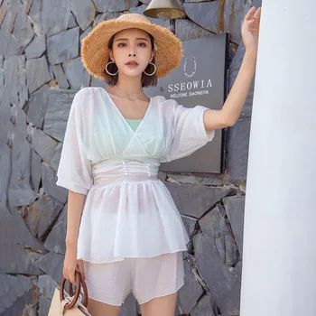 

Bikini 2019 Badpak Swimsuit Push Up Sexy Bathing Suit Women Closed Female Three Piece High Waist Long Sleeve Ins Hot Swimming