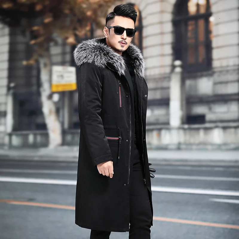 Real Fur Coat Men Rabbit Fur Coat Real Fur Parka Mens Clothing Fox Fur Collar Winter Coat Men Casaco MA8201NX809 YY1125