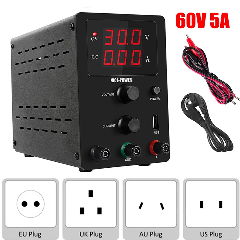 

USB DC Switching Lab Power Supply Adjustable Laboratory 60V 5A Current Voltage Regulator Stabilizer Bench Source Digitals