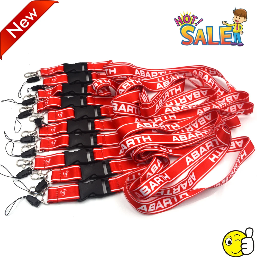 

High-quality 10pc Car Styling 3D cell phone lanyard neck strap Key Ring ID Card USB holder Hang Rope webbing for Fiat Abarth 500