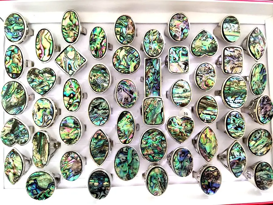 Wholesale Bulk lots 30pcs Huge Shapes Mix Silver-Plated Colorful Shell Ring Exaggerative Big Stone Rings Fashion Jewelry 2