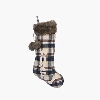 

Plaid Cloth Dog Bone Christmas Stocking/Black And White Plaid Stocking/Christmas Stocking/Christmas Tree Decoration