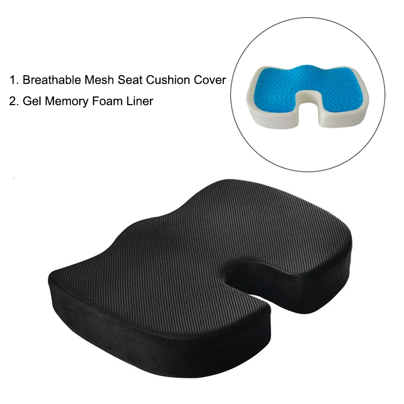 Mesh Cloth Black Супер крутая силиконовая гелевая Подушка для сиденья автомобиля u-образный медленный отскок пены памяти подушка для мужчин и женщин защита бедер сообщение Подушка для стула - Цвет: Mesh Cloth Black