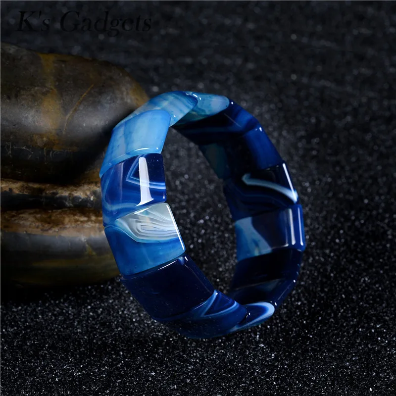 K's Gadgets, модная богемная накидка, браслет в синюю полоску, Агаты, Квадратные браслеты из натурального камня для женщин, ювелирные изделия из чакры - Окраска металла: Blue  stone