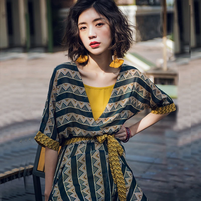 

Spring and summer new style Bohemian two-piece suit dress Irregular Seaside party dress temperament chiffon dress