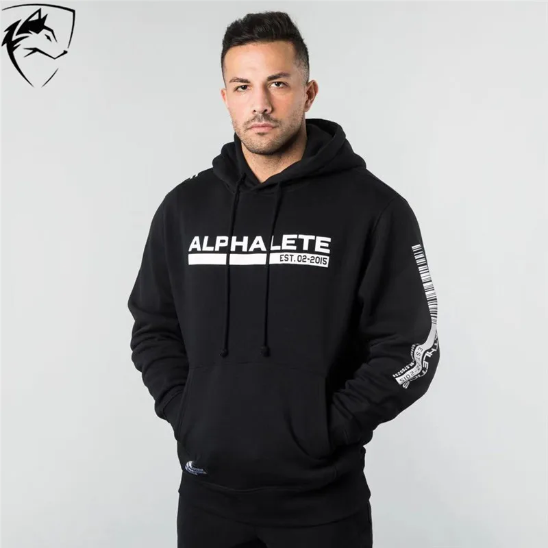 ALPHALETE бренд осень-зима Новинка; худи человек тренажерные залы Фитнес тренировки пуловер с капюшоном Мужские джоггеры Повседневное Модные топы Спортивная одежда