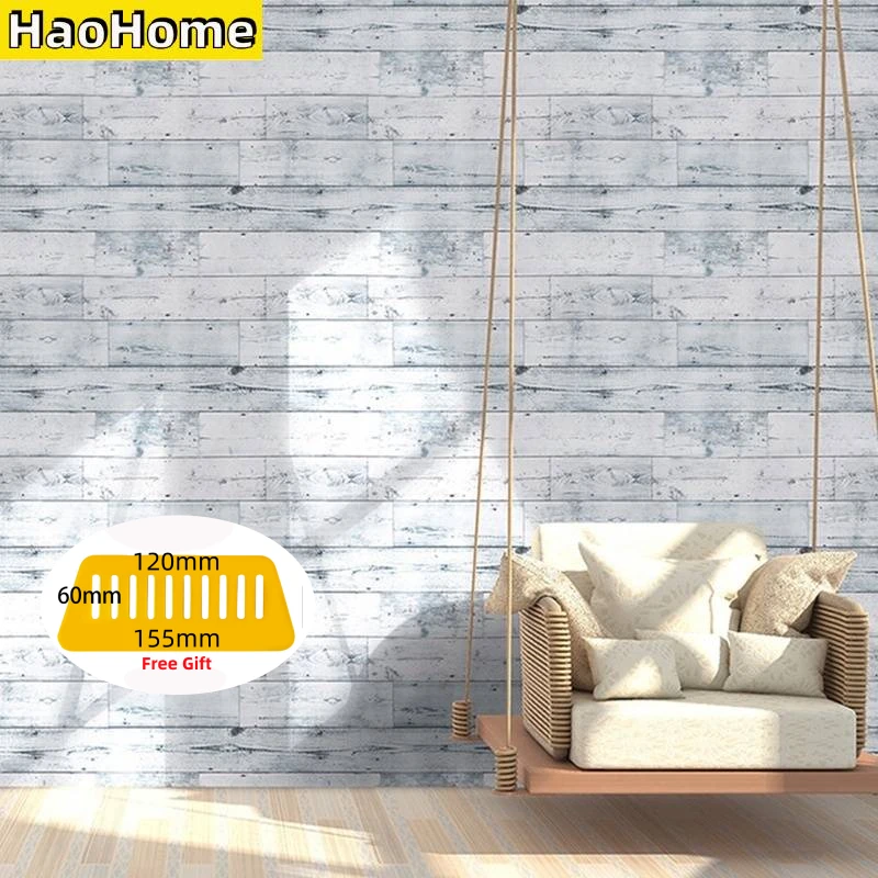 HaoHome Peel and Stick Wood Wallpaper Scandinavian Style Vinyl Self-Adhesive Vintage Faux Wood Contact Paper For Home Decor