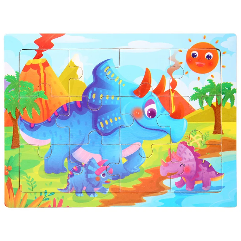 15*11cm 12pcs Wood Puzzle Kids Educational Toys Cartoon Animal/Traffic 3dD Wooden Puzzle Jigsaw Toys For Children Gifts 20