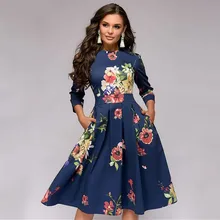 Vestido De Mujer 2019Top nueva moda novedosa Mujer elegante A-line Vintage estampado fiesta Vestidos Big Swing Vestido De Mujer