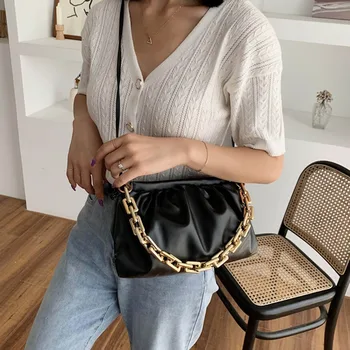 

2020 Pleated Crossbody Bag Thick Chain Design PU Leather Shell Bag Women GIrls Fashion Messenger Shoulder Bag Lady Party Clutch