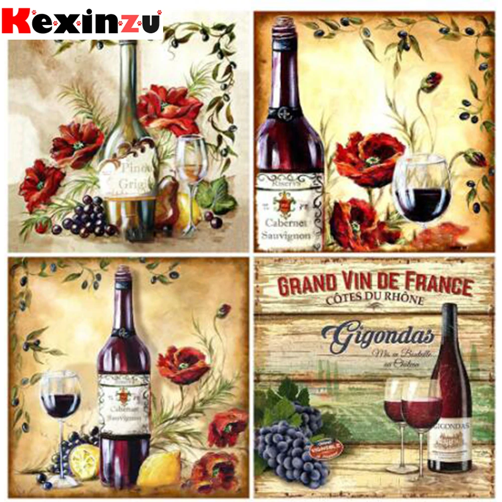 HUACAN 5D Diamond Painting Full Drill Square Flowers Diamond Art Embroidery Wine Decoration For Home Gift