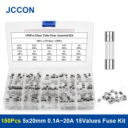 Fusíveis de vidro do sopro rápido dos jogos sortidos do fusível do tubo de vidro de 150 pces 5x20mm 0.1a 2020a 15 valores x 10 pces jogo sortido