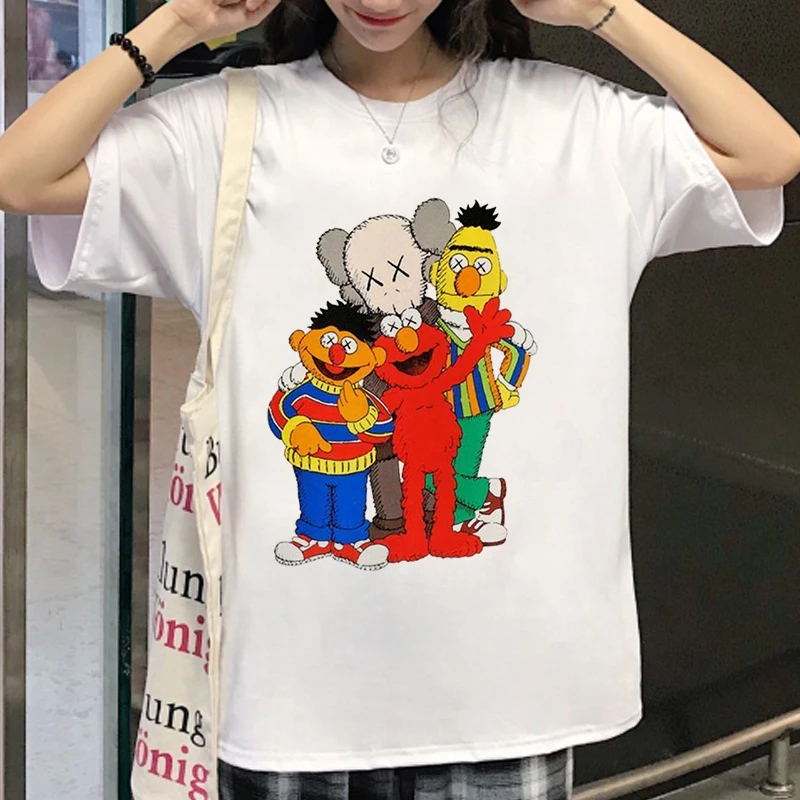 New Summer Women Funny Cartoon print T-shirts Simple All-match Harajuku Leisure loose white t shirt Korean Kawaii T Shirt Women