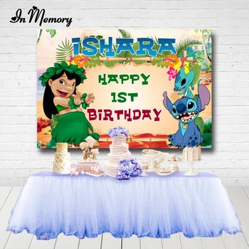 

InMemory Cartoon Lilo & Stitch Theme Birthday Party Backdrops Girls Summer Jungle Party Photographic Backgrounds Custom Banner