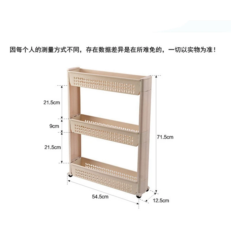New 1/Pc Gap Storage Shelf Kitchen Storage Rack Shelf Slim Slide Tower Movable Assemble Plastic Bathroom Shelf Wheels Space 3 La
