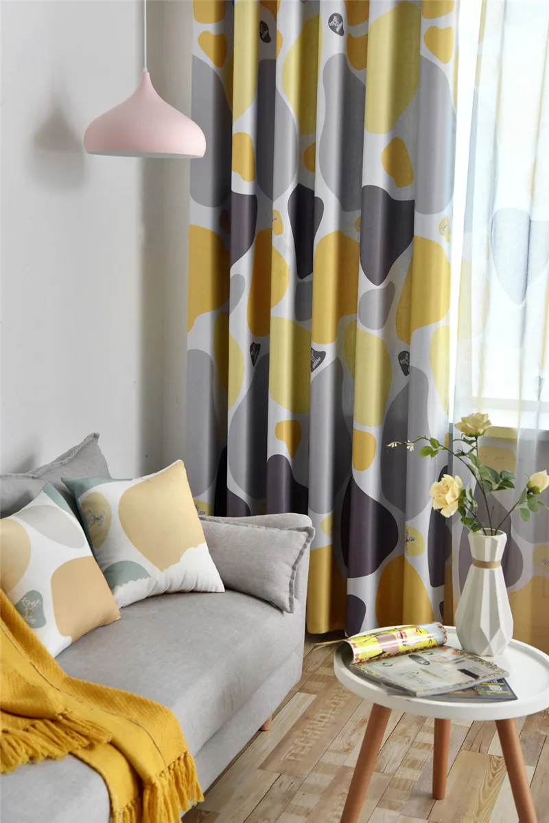 Blue Cobblestone Printed Curtains Shading Fabrics for Living Room Modern Yellow Blackout Curtains Water Ripple Curtain WP419#20