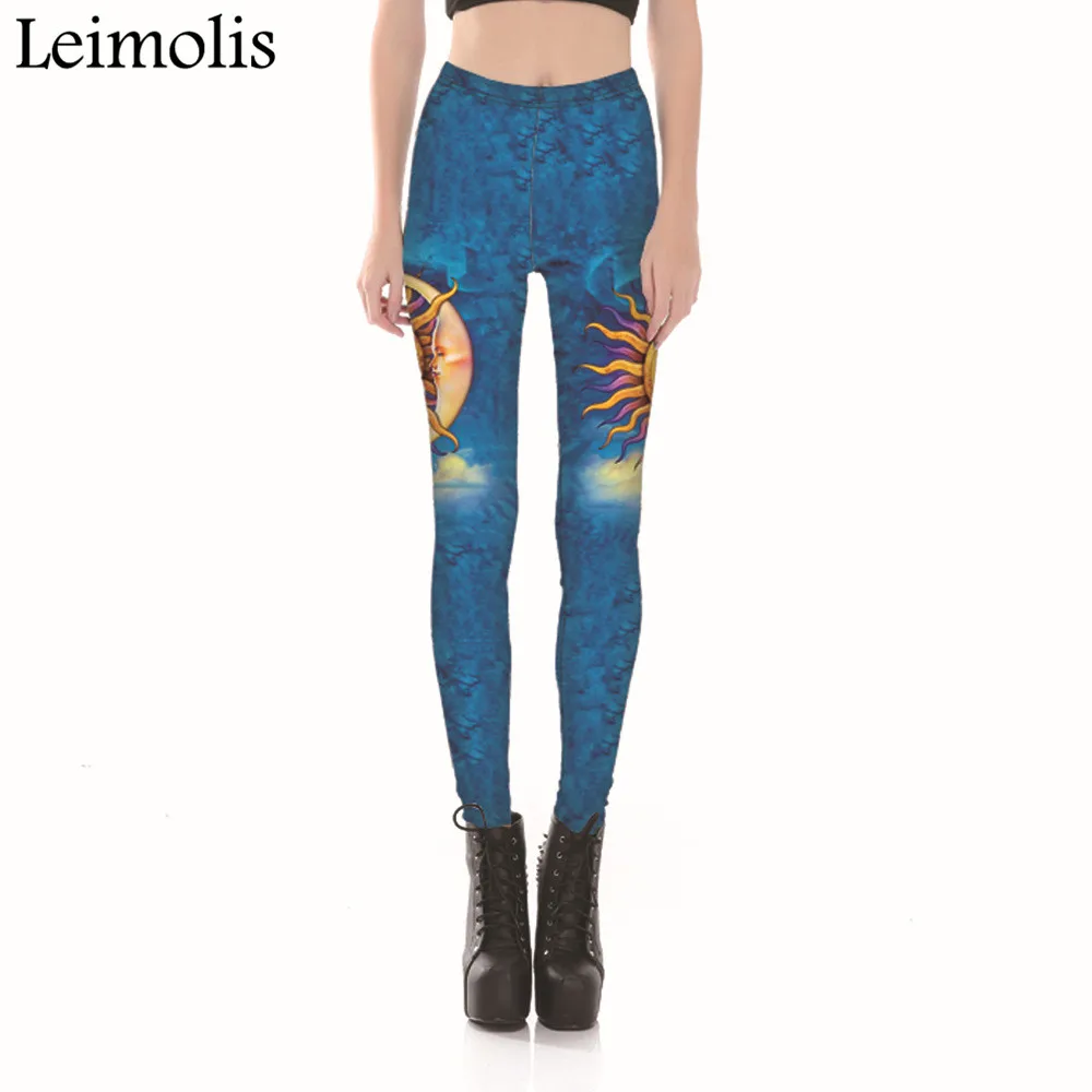 

Leimolis 3D printed blue sky Moon sun harajuku gothic sexy plus size high waist push up fitness workout leggings women pants