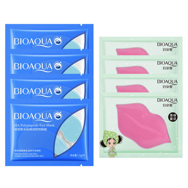 Eye Mask Combination 4pcs Moisturing Nourishing Lips Mask 4Pairs Collagen Anti-Aging Wrinkle Dark Circles Eye Patch Skincare