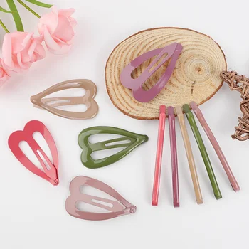 

4pcs Snap Heart Hair Clip for Women Girls Hair Bobby Pins Thick Hairpins Baby Children Color Metal Barrettes Styling Accessories