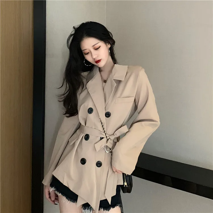 

2019 New Style Autumn Clothing Thin Long Sleeve Suit Tops Mid-length Women's Workwear Sun-resistant Tops Graceful Coat