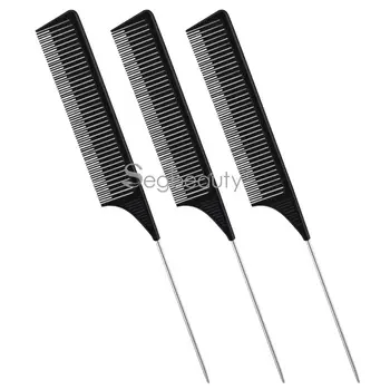 

Highlight Hair Rat Tail Comb Separate Parting Double Fine-tooth Hairdressing Metal Pin Heat Resistant Anti-static Comb Stylist