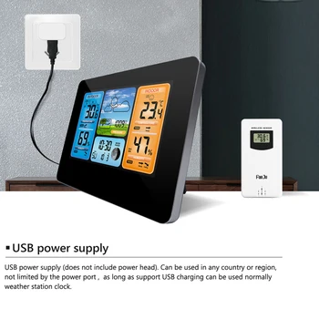 

Digital Alarm Clock Weather Station Wall Indoor Outdoor Temperature Humidity Watch Moon Phase Forecast USB Charger