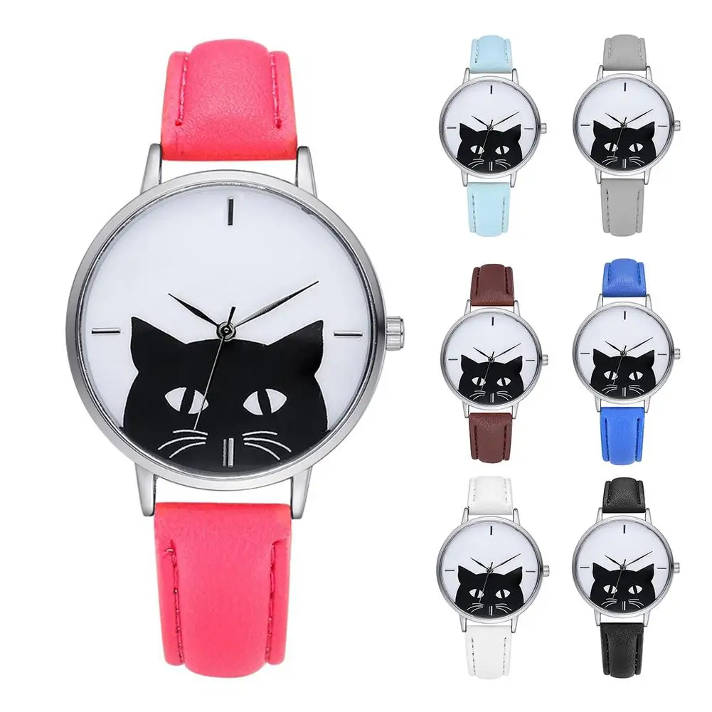 

PU Leather Strap Fat Cat Screen Quartz Dial Wrist Watch Luxury Watch Gaiety Ladies Red Watch