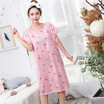 

Summer Women Nightgowns cotton dress Casual sleep tops camisola Cartoon Sleepwear rabbit pink cute Nighty dress nuisette femme