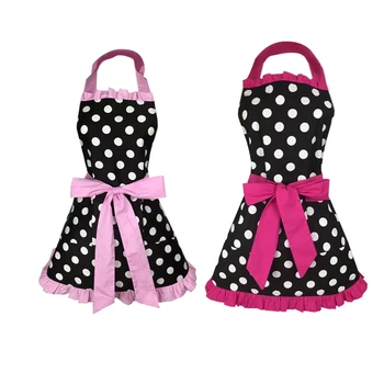 

2Pcs Lovely Sweetheart Retro Kitchen Aprons Cotton Polka Dot Cooking Salon Christmas - Pink & Rose Red