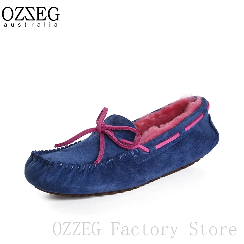 OZZEG/Роскошная брендовая дизайнерская обувь; женская зимняя обувь из натуральной кожи на плоской подошве; мужской зимний жакет на овечьем меху; лоферы с меховой подкладкой; обувь унисекс - Цвет: Women Blue