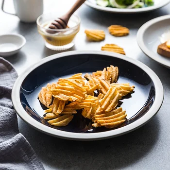 

European Wide Side Retro Dinner Plate Dinner Plate Household 9 Inch Kiln Glazed Steak Pasta Ceramic Tableware