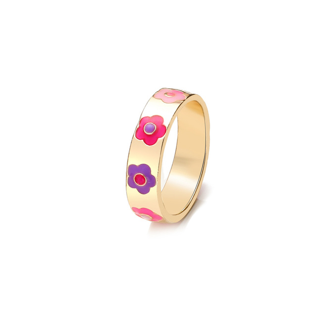 European And American Fashion Simple Style Macaron Bohemian Cartoon Ring Color Dripping Love Smiley Face Ring