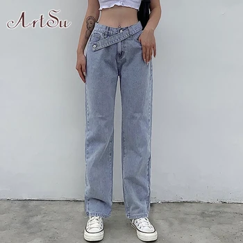 

ArtSu Casual Bandage High Waist Jeans Pants Women Autumn Skinny Long Trousers Ladies Fashion Zipper Denim Pants Capris PA52033
