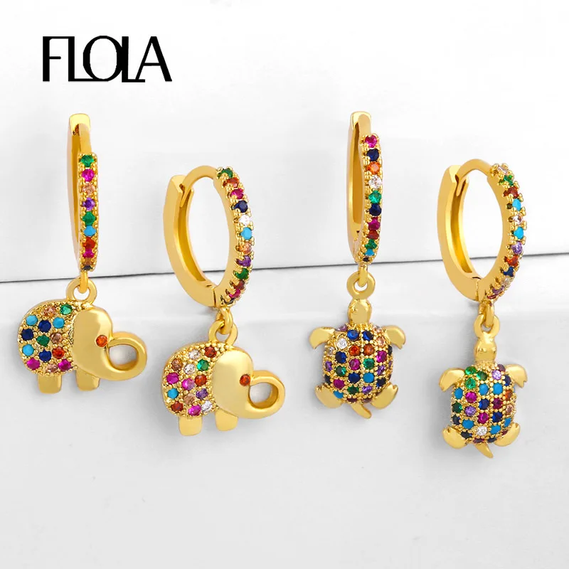 Женские серьги-подвески с золотым слоном FLOLA яркие серьги камнями в виде черепахи
