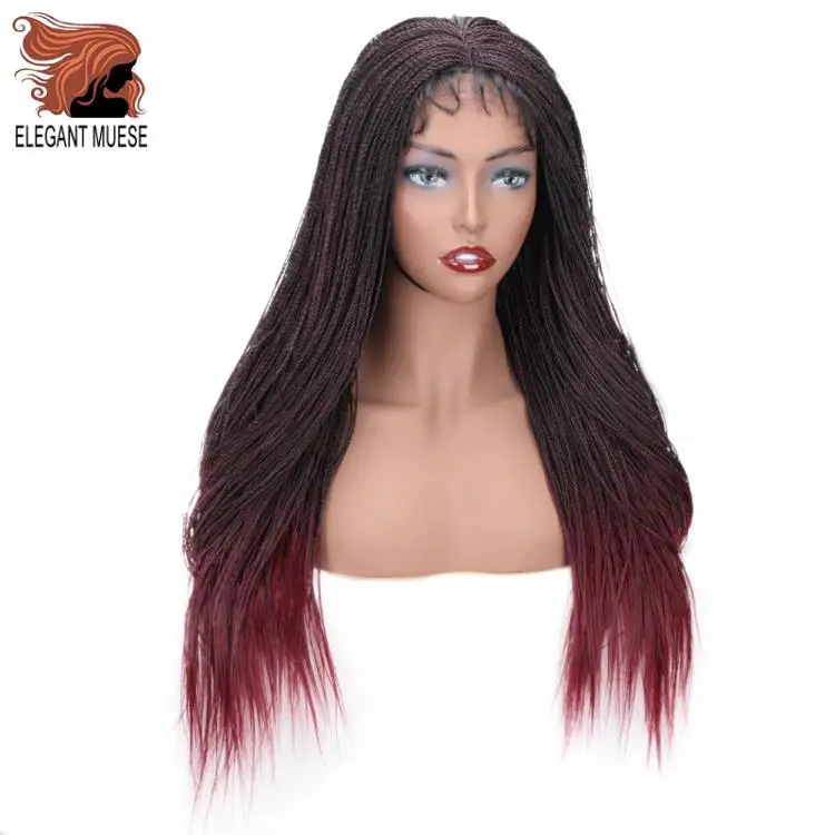Elegant MUSES Синтетические прямые Сенегальские накрученные волосы косы парик Синтетические волосы на кружеве парик для Для женщин крючком завивка, плетение волос темно-бордовый