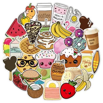 

100 Pcs Fast Food Stickers Toys For Children Tasty Hamburger Fries Ice Cream Menu Decals Sticker To DIY Fridge Laptop Guitar Car