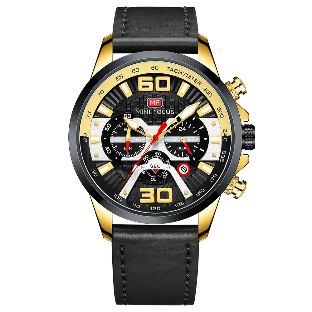 MINI FOCUS Top Brand Luxury Men Watches Stainless Steel Leather Strap Fashion Quartz Wristwatches Sport Clock Relogio Masculino afbeelding