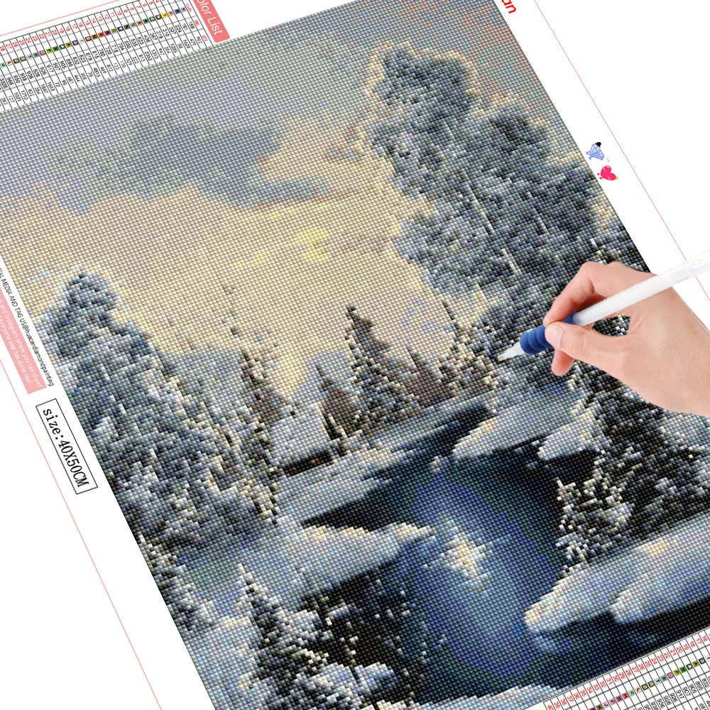 HUACAN 5D алмазная живопись зимняя Алмазная вышивка пейзаж полный квадратный снег картина Стразы Рождественский подарок