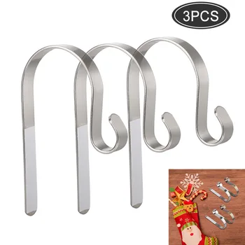 

3Pcs Christmas Stocking Holder Hanging Hooks Mantel Self Adhesive Hanger for Christmas Party Decor Holiday Supplies