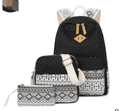 1set/lot Dot Canvas Printing Backpack Women School Back Bags for Teenage Girls Cute Travel Female backpack | Багаж и сумки