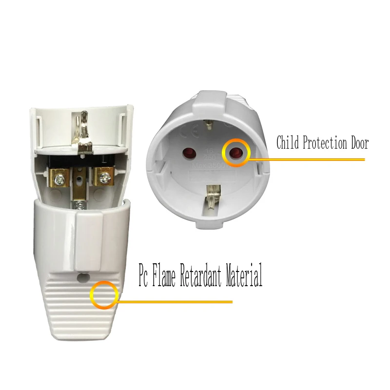 1Pcs 250v 16A  þ ѱ Ͼ EU Schuko ÷  ڵ  ̺ ,    Ŭ Ŀ